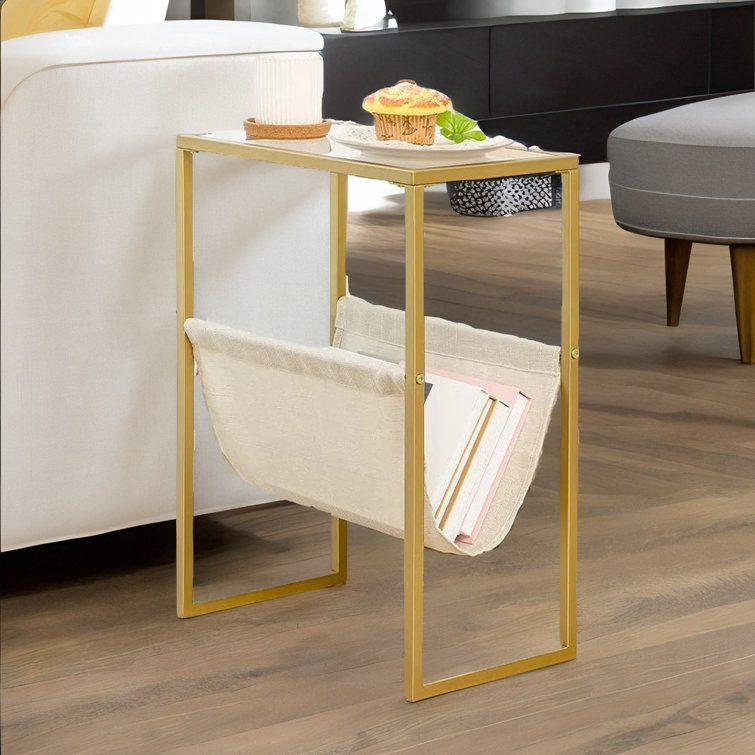 Menezes Gold Bedside Table Small Side Table Narrow Bedside Table End Table Slim Bedside Table
